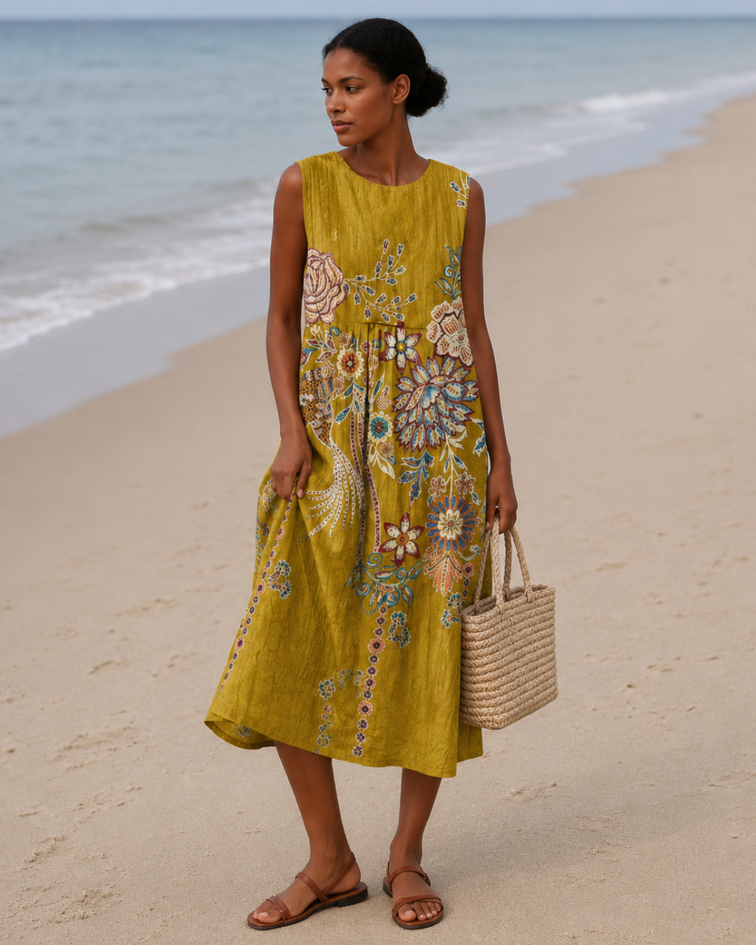 Vestido sem mangas com estampado floral vintage