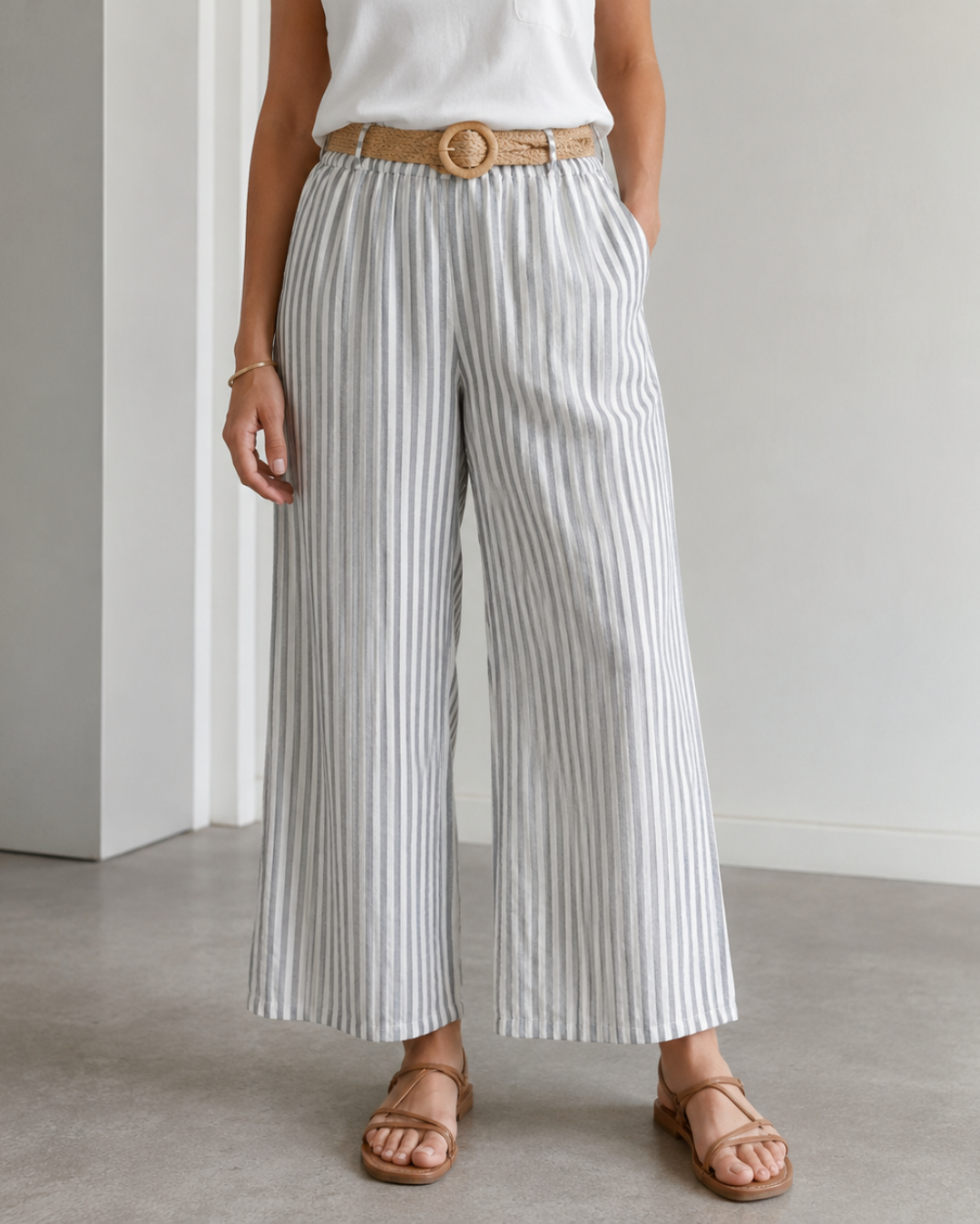 Calça Pantalona Riscas com Cinto