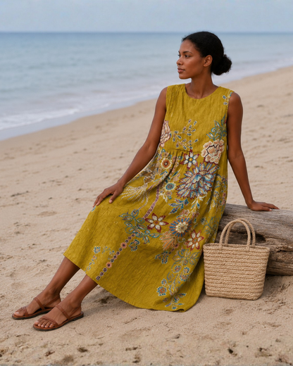 Vestido sem mangas com estampado floral vintage