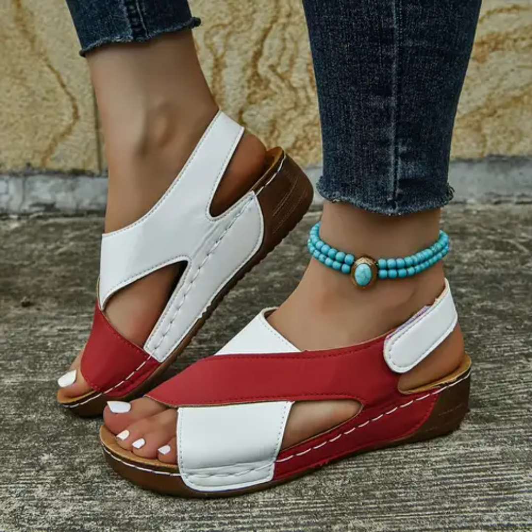 Sandálias Ortopédicas Bicolores para Mulher com Sola Antiderrapante e Design de Tira Cruzada®