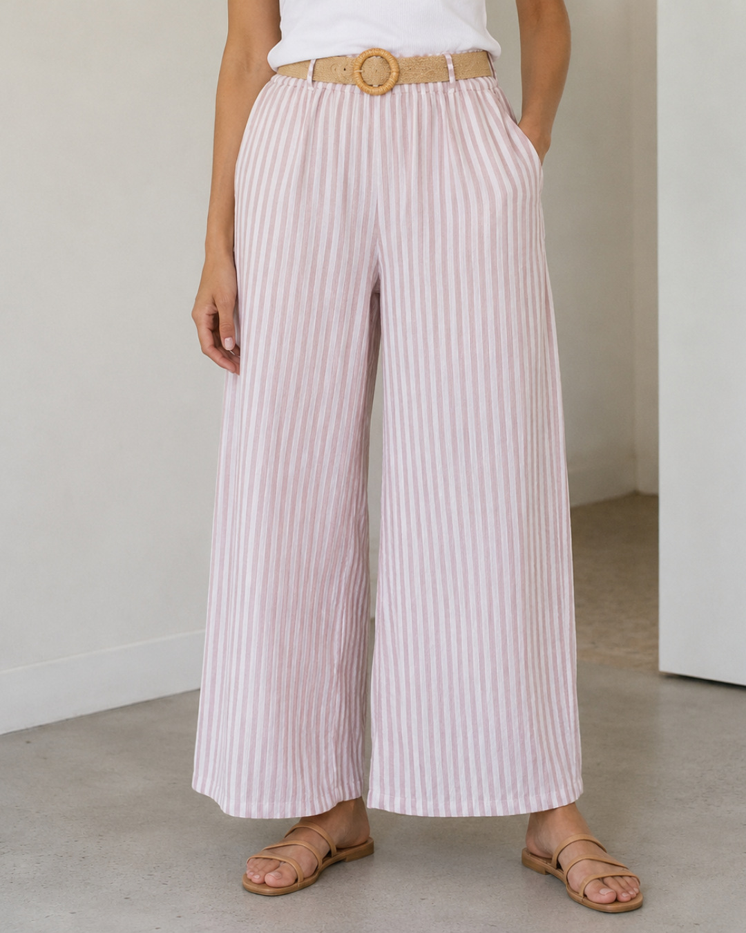 Calça Pantalona Riscas com Cinto