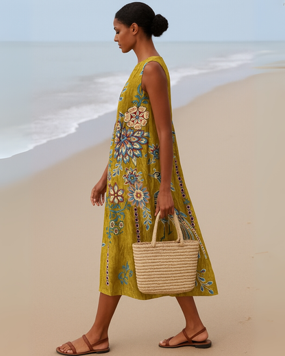 Vestido sem mangas com estampado floral vintage