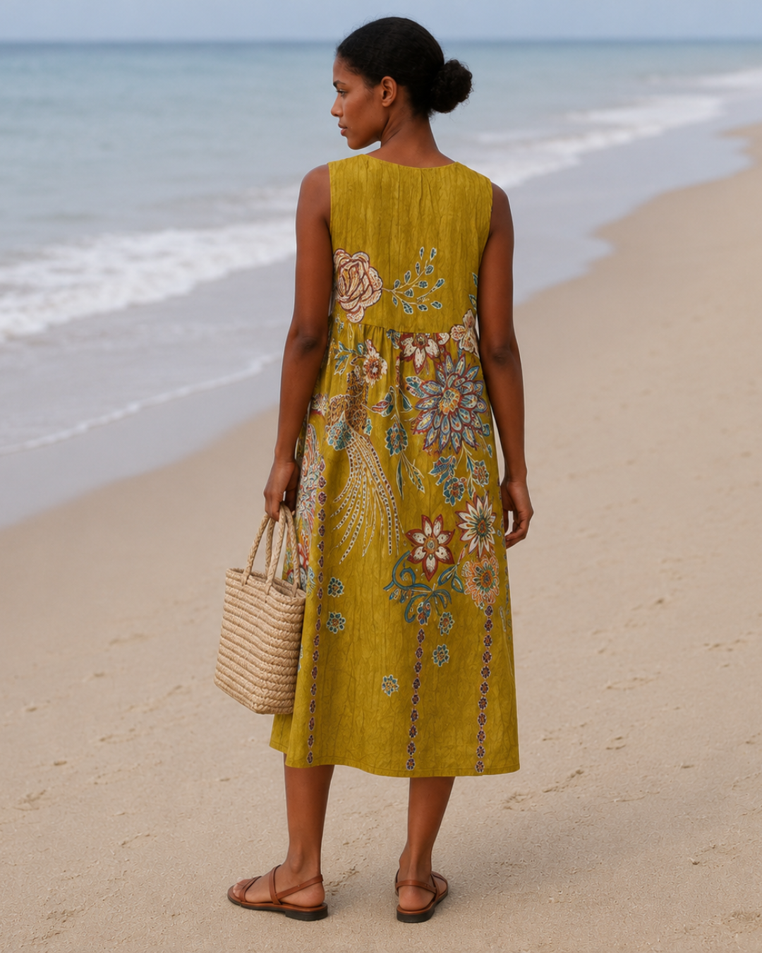 Vestido sem mangas com estampado floral vintage