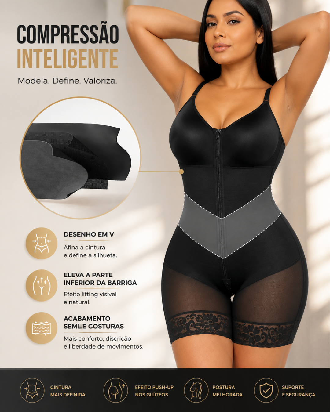 Cinta Modeladora de Corpo Inteiro com Fecho