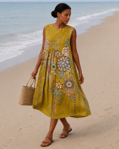 Vestido sem mangas com estampado floral vintage