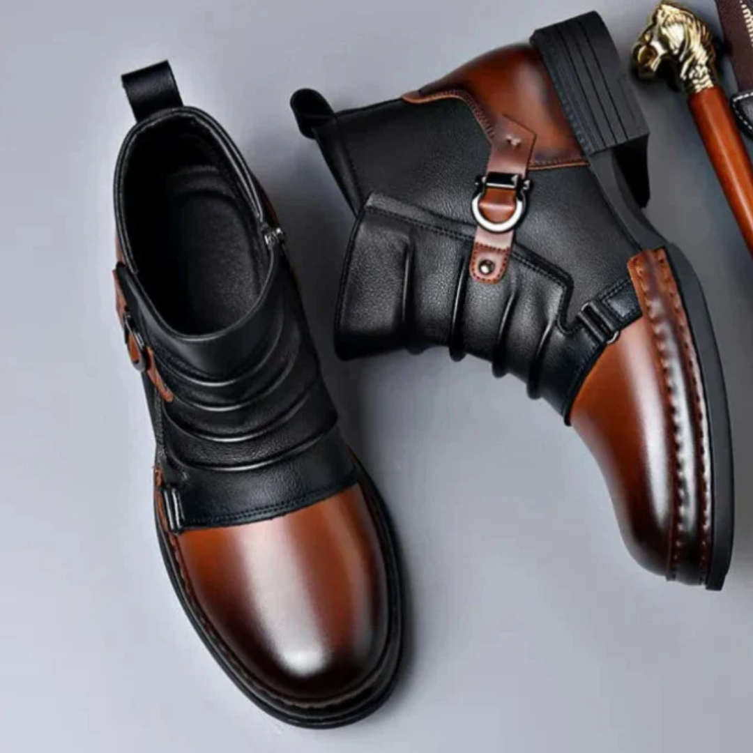 Botas de Cano Curto em Couro Genuíno para Homem com Acabamento Premium e Sola Antiderrapante