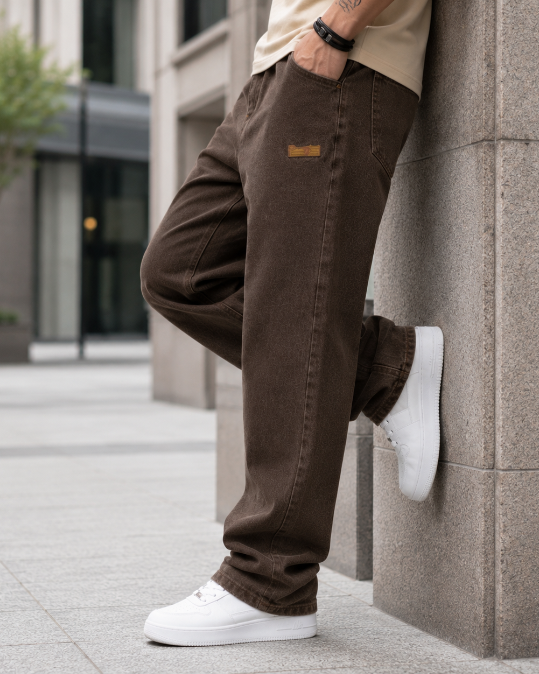 Jeans de Corte Laro com Cintura Ajustável para Homem