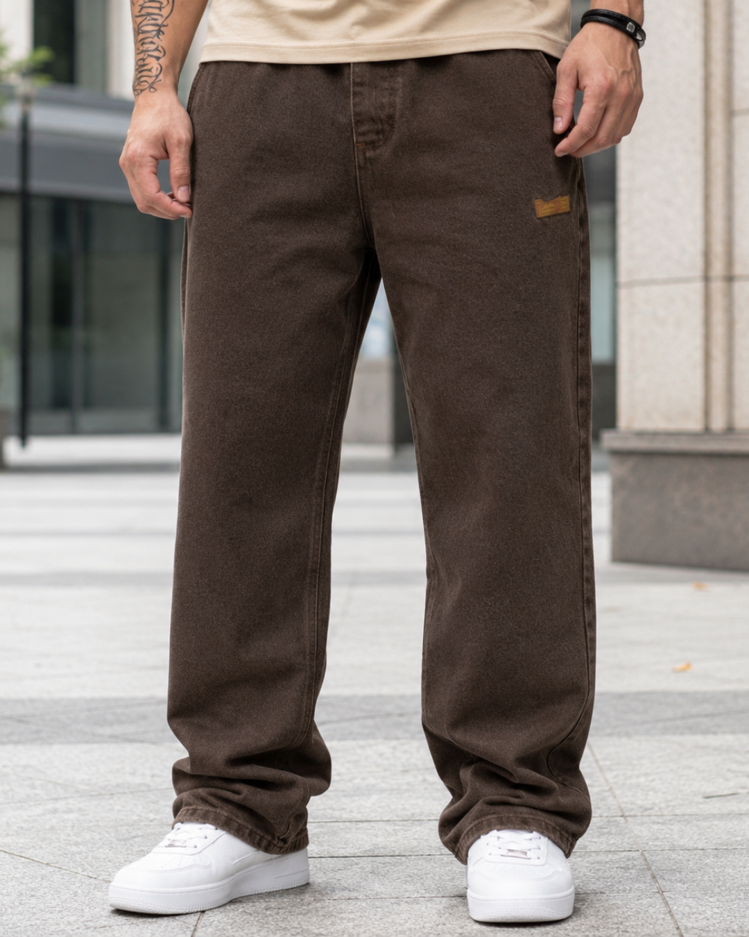 Jeans de Corte Laro com Cintura Ajustável para Homem