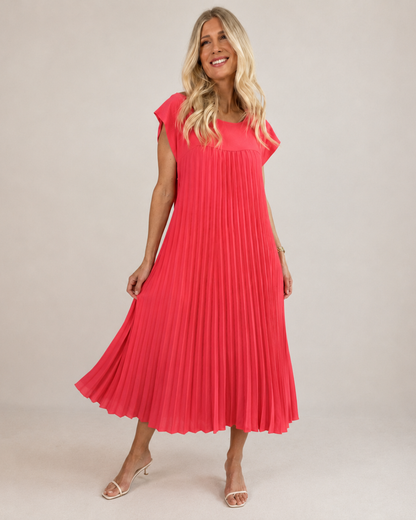 Vestido comprido plissado com mangas franzidas