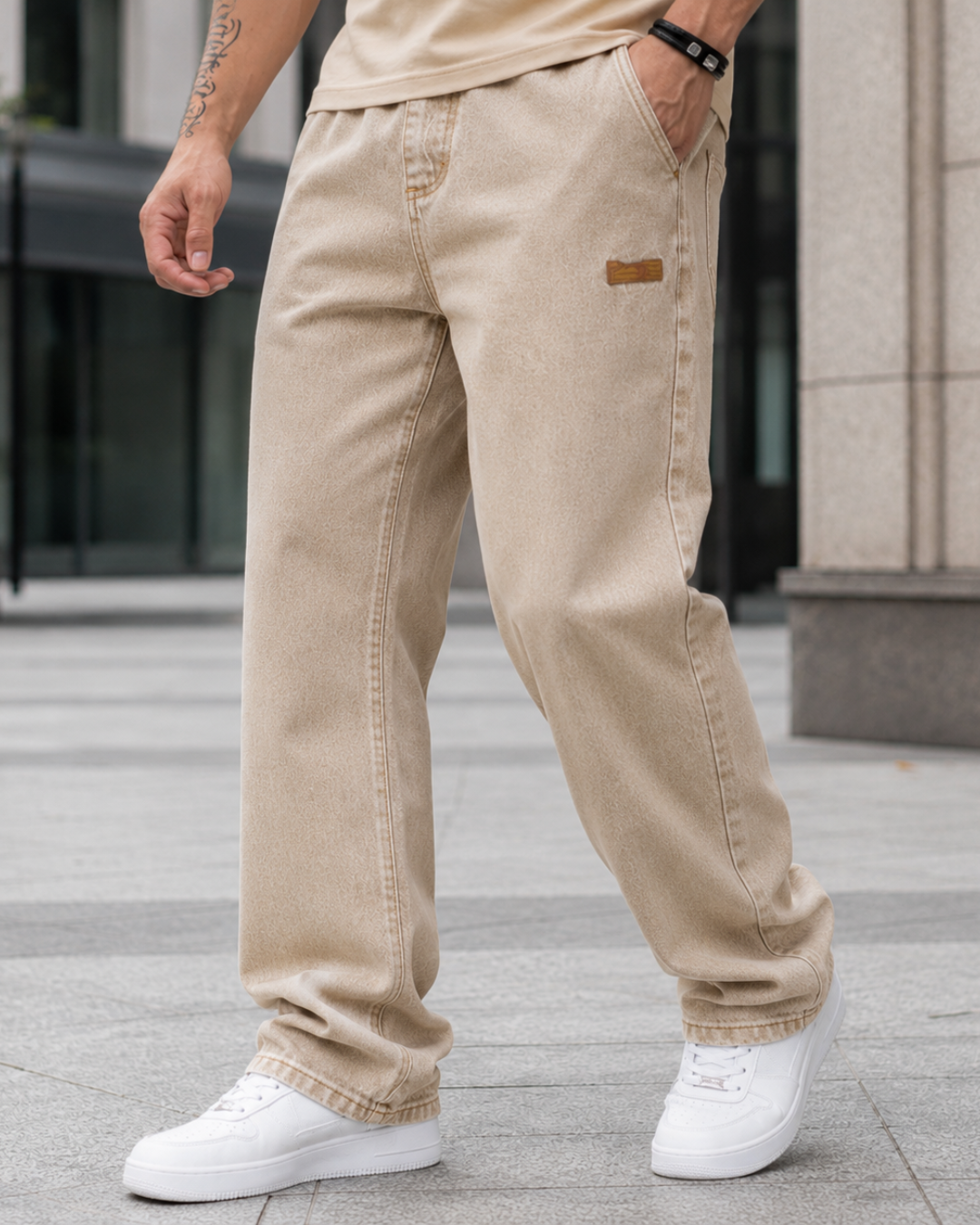 Jeans de Corte Laro com Cintura Ajustável para Homem