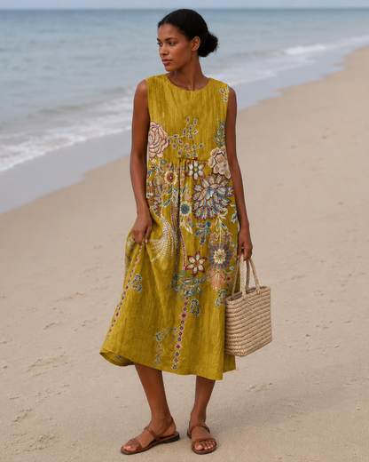 Vestido sem mangas com estampado floral vintage
