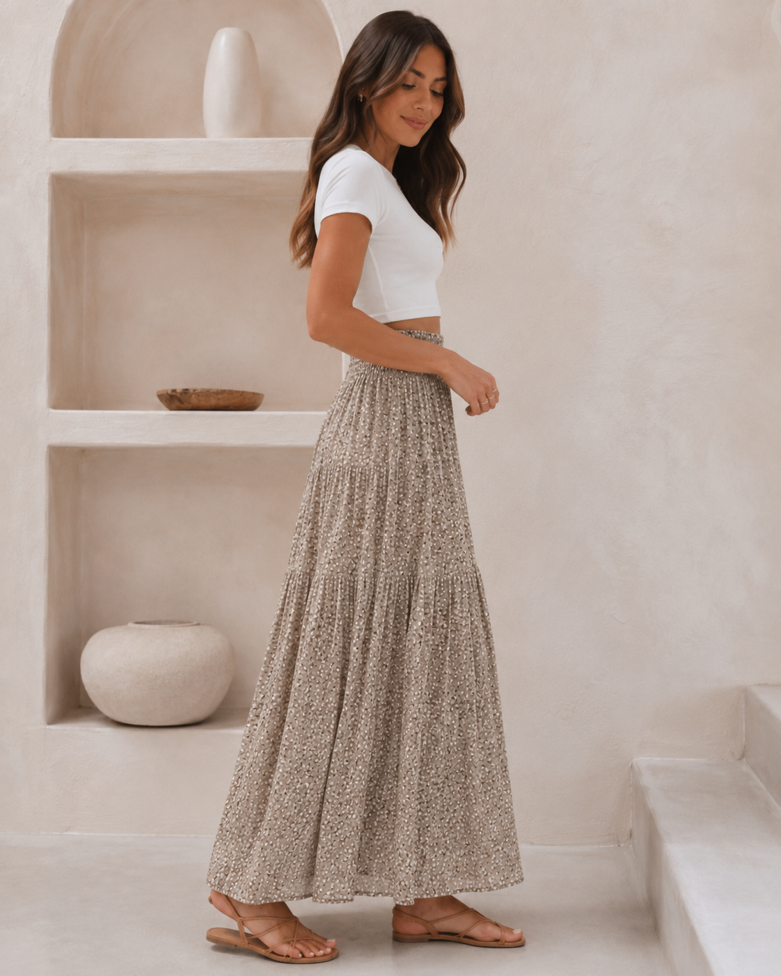 Saia Midi Floral com Cintura Ajustáve
